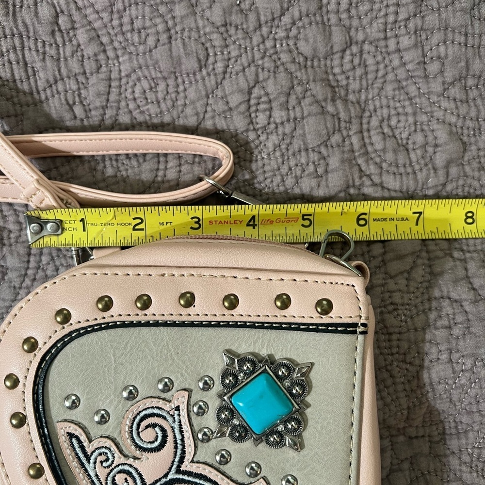 Pink and Gray Embroidered Women's Bag - Picture 5 of 6